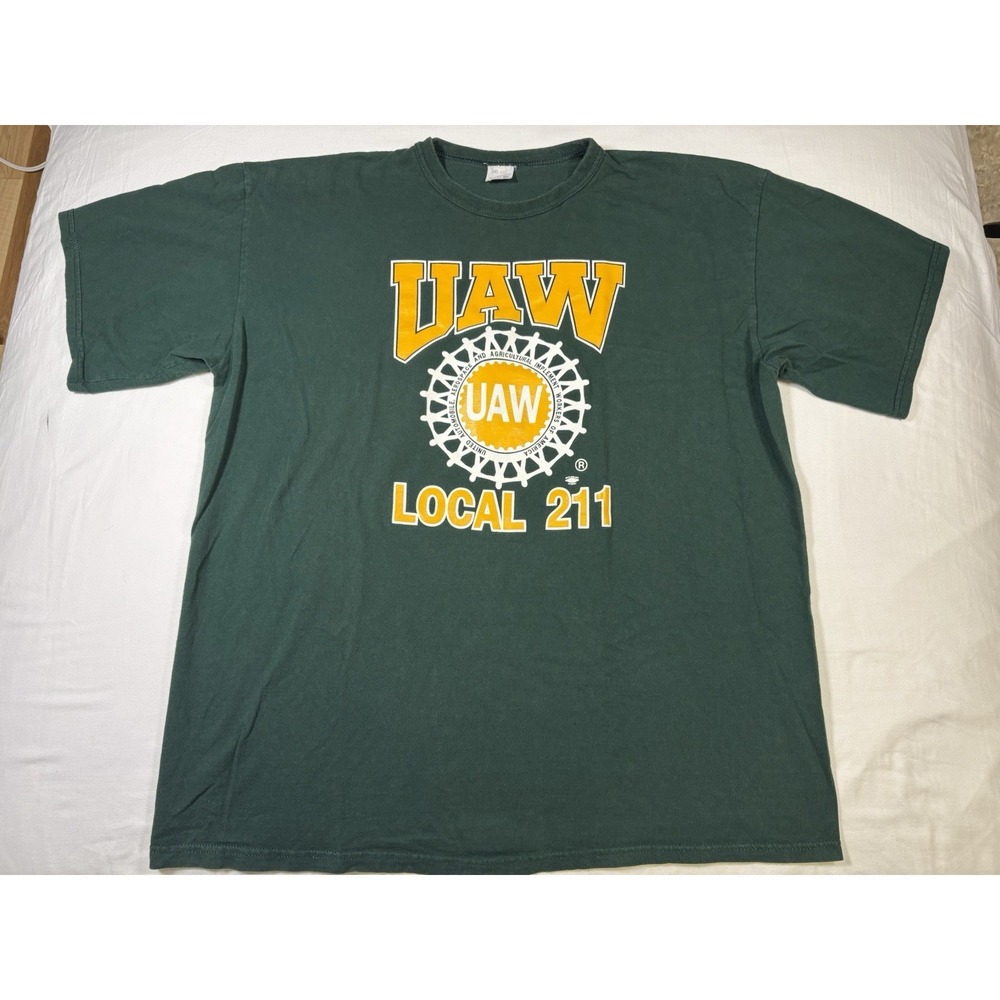 Vintage UAW Local 211 Shirt Mens 3XL Union Made Bug Tag Defiance Ohio Green Tee